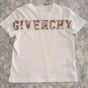 Givenchy Kids White Tee with Metallic Gold Camp Logo 6